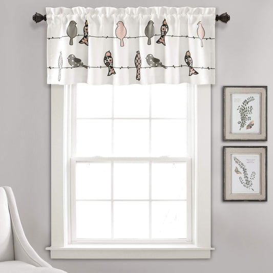 Lush Decor Rowley Birds Light Filtering Valance, Single Panel, 52" W x 18" L, Blush & Gray - Colorful Floral Bird Pattern - Whimsical & Playful Bird Curtain - Farmhouse, Coastal, & Boho Window Decor