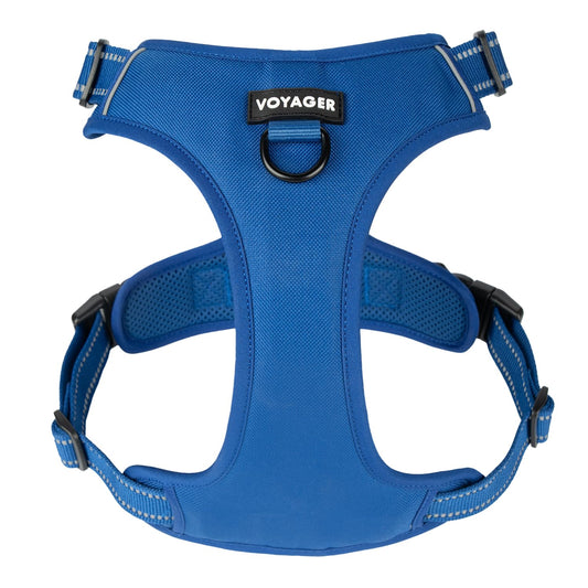 Voyager No Pull Dog Harness for Large Dogs, Dual Leash Attachments, Adjustable Soft but Strong Pet Harness with 3M Reflective Technology, Royal Blue Lattice Nylon, M (Chest: 20-25")