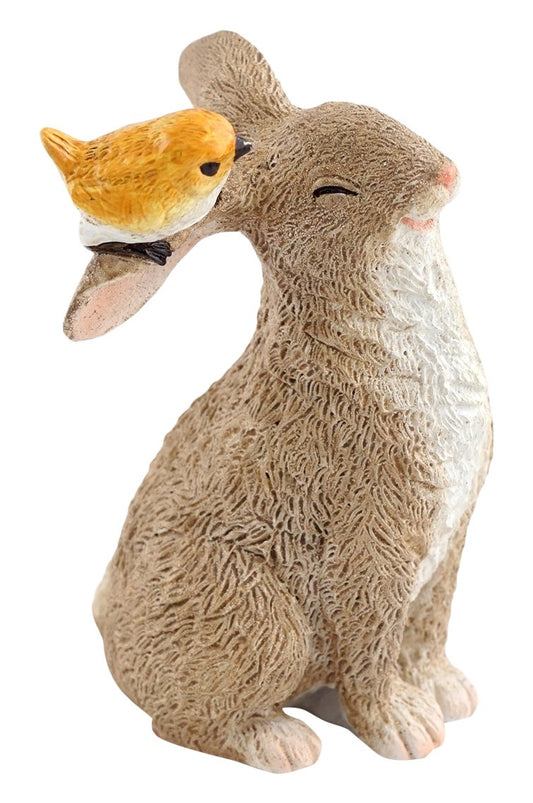 Top Collection Miniature Fairy Garden and Terrarium Rabbit Playing with Bird Statue