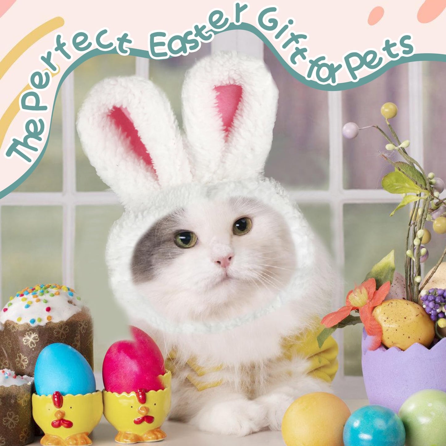 Cat Bunny Ears Halloween Costume Rabbit-Hat Easter Bunny Ears for Cats Small Dogs Easter Halloween Costume Pet Accessory Headwear
