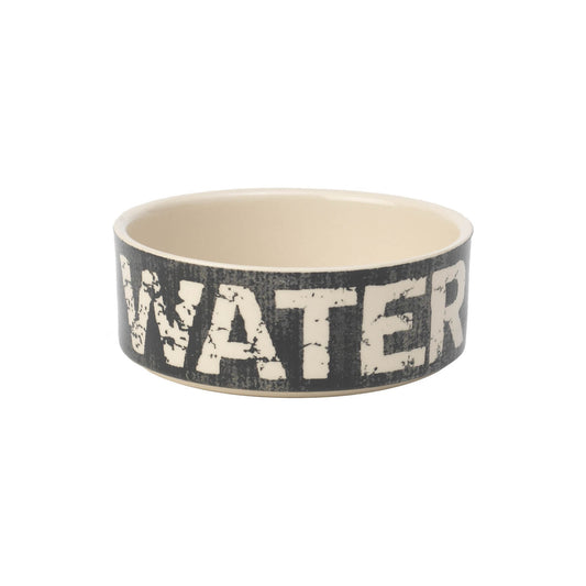 PetRageous 10001 Vintage Stoneware Dog Water Bowl with 2 Cup Capacity 5 Inch Diameter by 2 Inch Tall Great for Small and Medium Sized Dogs and Cats, Black and Natural