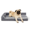 Furhaven Orthopedic Dog Bed for Medium/Small Dogs w/ Removable Bolsters & Washable Cover, For Dogs Up to 35 lbs - Two-Tone Plush Faux Fur & Suede L Shaped Chaise - Stone Gray, Medium