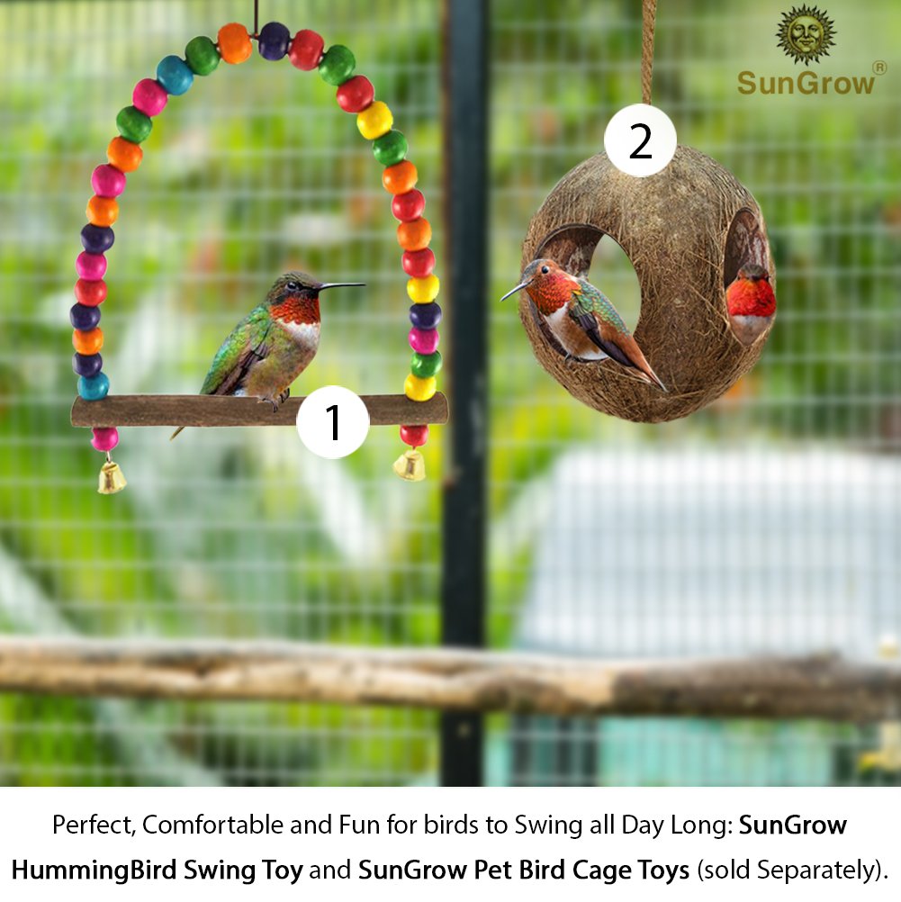SunGrow Colorful Parakeet Swing Toy with Bells, Cockatiel, Lovebird & Budgie Wooden Perch Stand, 8.5x6 Inches, Sturdy Rocking Gym, Small Bird Cage Accessories to Balance, Exercise & Training