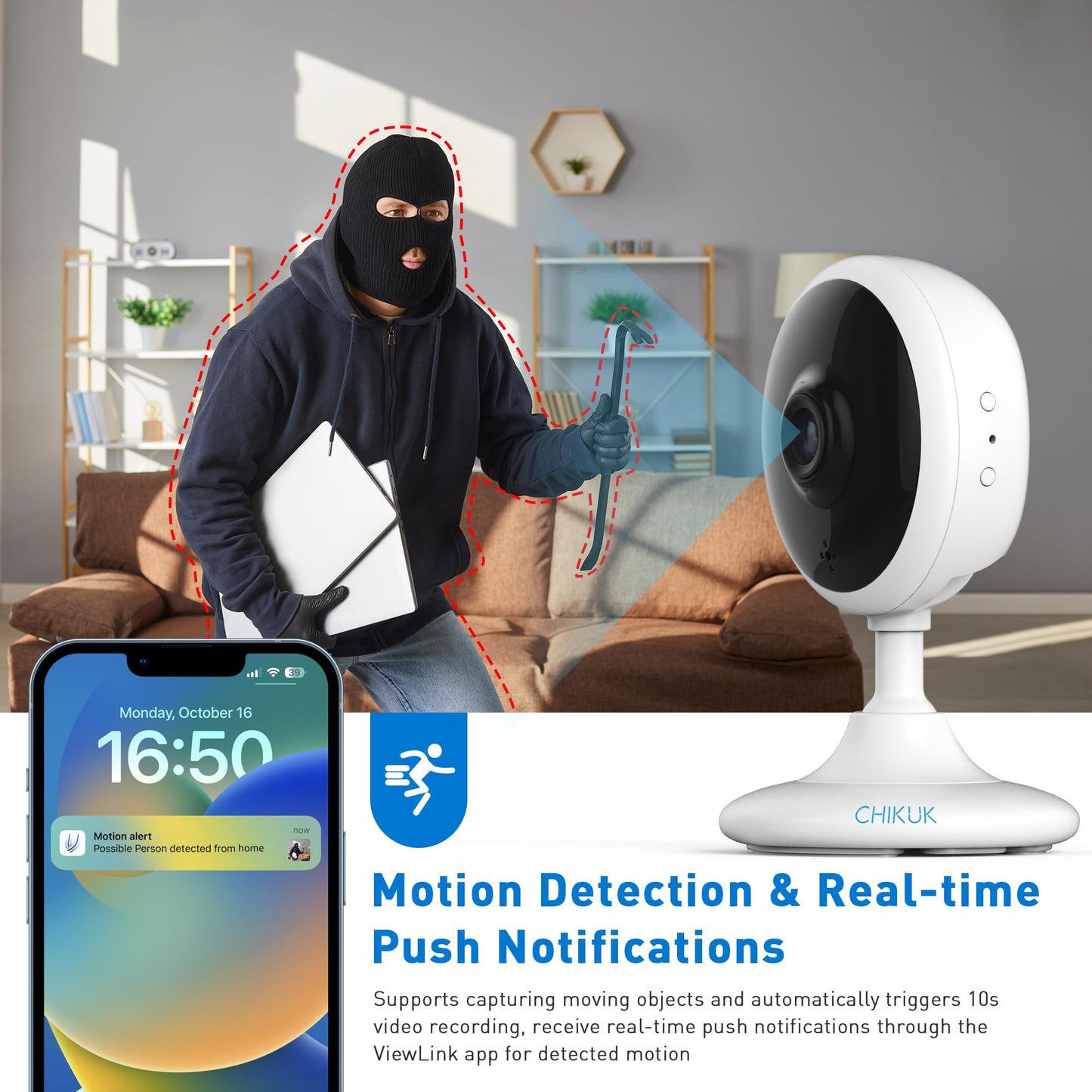 CHIKUK WiFi Security Camera 2K, Indoor Home Cameras for Dog/Pet/Elder/Baby Monitor, Upgraded Smart Siren with Phone App, Advanced Night Vision, SD/Cloud Storage, Alexa Compatible