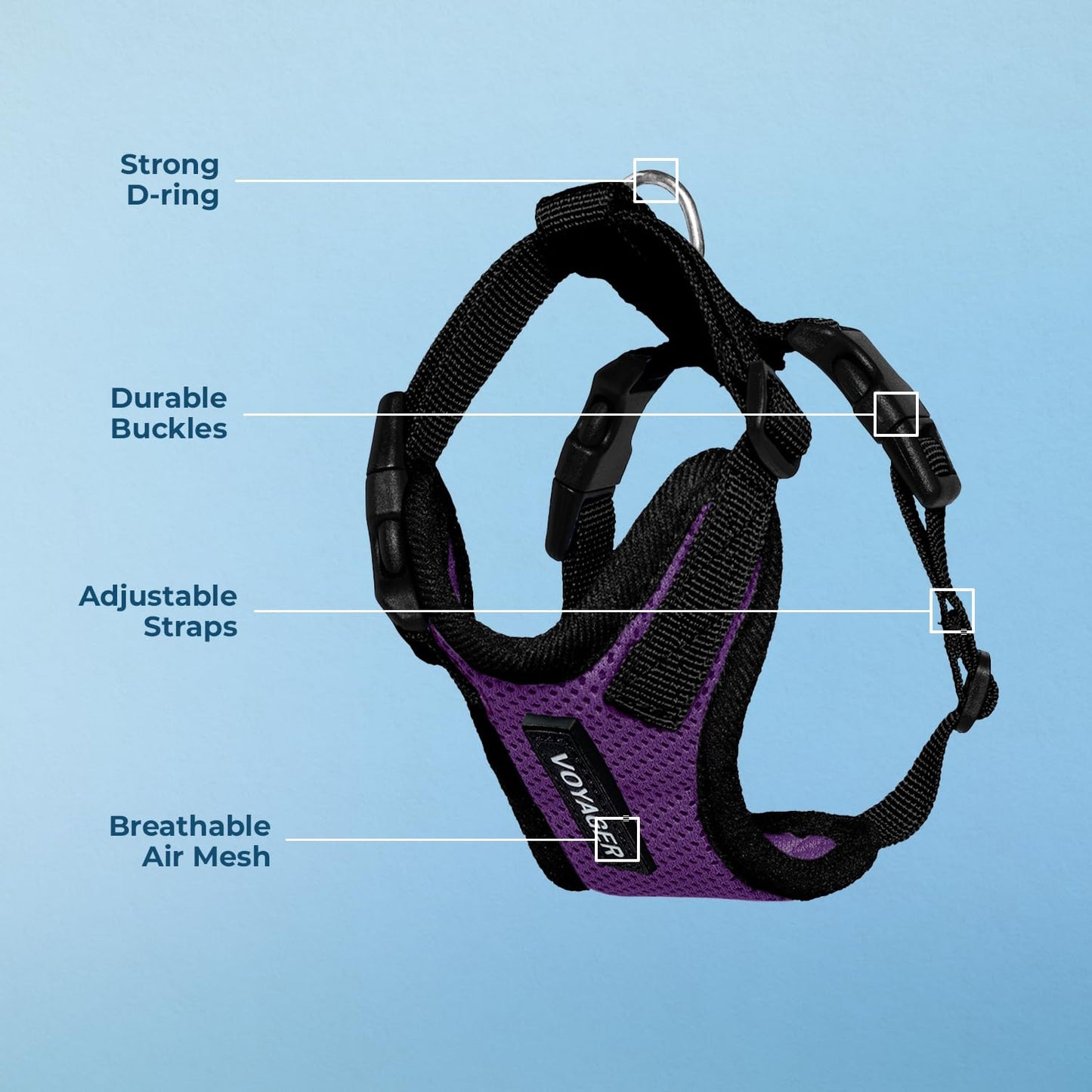 Voyager Step-in Pet Harness - All Weather Mesh, Adjustable Step in Harness for Cats and Dogs by Best Pet Supplies - Purple/Black Trim, M