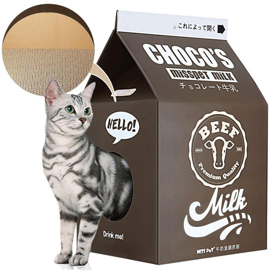 FluffyDream Cat Condo Scratcher Post Cardboard, Milk Box Shape Cat Scratching House Bed, Black Color