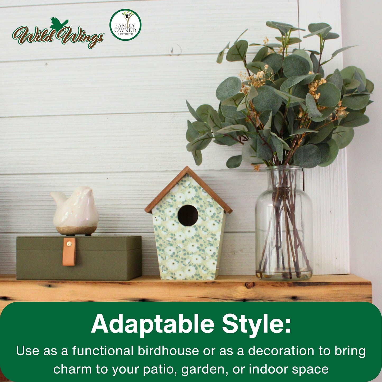 Wild Wings Decorative Bluebird House Olive Blossoms, Green