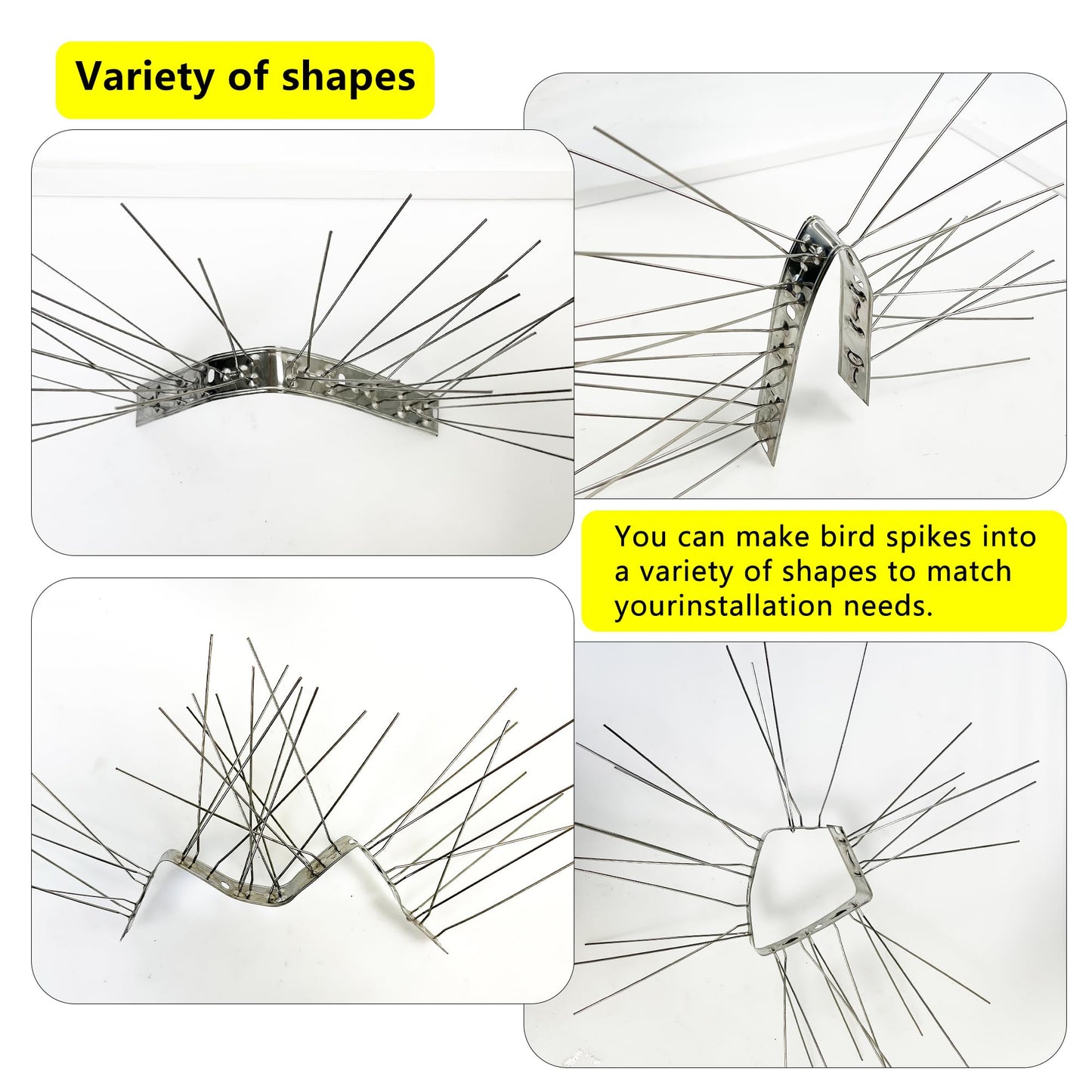 KOKMEYA Bird Spikes 3.28FT, 304 Stainless Steel Bird Deterrents Spikes for Outside to Keep Birds Away Birds Scare Devices Outdoor 4Pcs