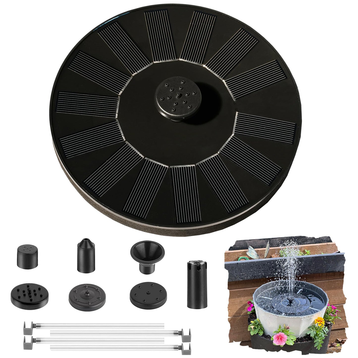 Cookayler Solar Bird Bath Fountain Pump with 6 Nozzle and Anti-Collision Pole,1.4w Solar Powered Free Standing Floating Water Pump for Fish Tank, Pond, Pool, Garden and Outdoor
