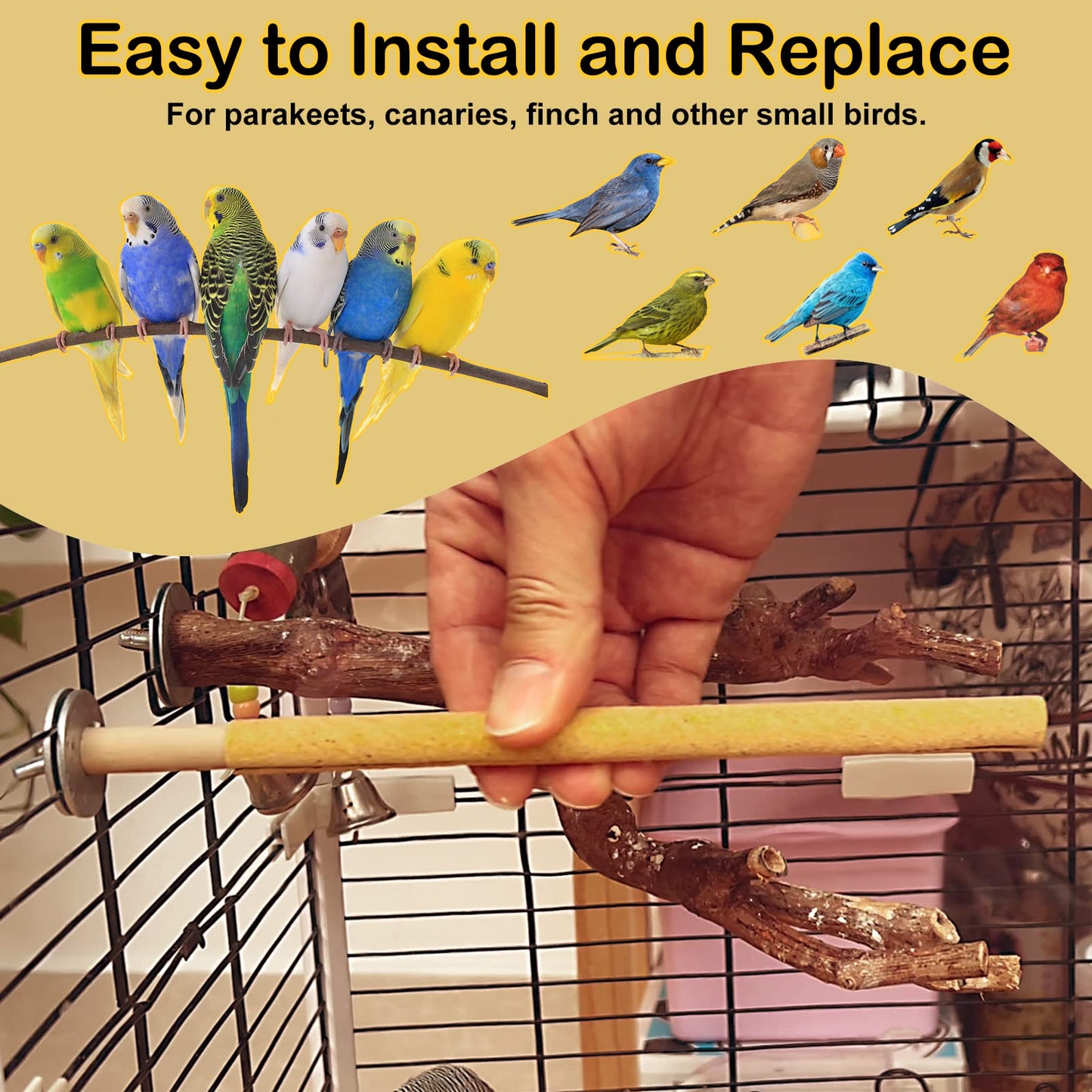 S&X Sanded Perch Covers for Parakeets, Lovebirds, Parrotlets, Finches, Canaries, Large Perch Covers 3/4" Diameter X 9" Long, 3-Pack