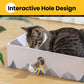 Conlun Cat Scratcher Box with Heavy-Duty Double-Sided Cardboard Pad, Cardboard Lounger, Interactive Hole Design, Cat Bed for Indoor Cats, White, Large
