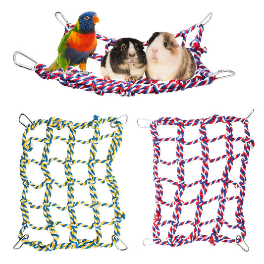 2 Pack Colorful Bird Rope Net, Pet Hanging Hammock, Rat Climbing Ladder Bridge Toys, Cage Decor Accessories for Small Animals Parakeets Cockatiels Hamster Ferret Lovebirds Guinea Pig- 11 × 8 inch