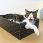 Purrfect Cat Box Modern Cat Box Lounger with Peek-a-Boo Cutout | Premium Corrugated Cardboard Cat Bed for Sleeping and Relaxation | Interactive Board Box for Indoor Kittens and Small Pets, Blue