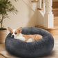 OhGeni Calming Donut Dog Bed Pillow for Small Medium Pets, Machine Washable Removable Cover, Comfort Plush Fluffy Faux Fur with Anti-Slip Bottom, Cats-Friendly Round Cuddly Design, Gray, 23 inches