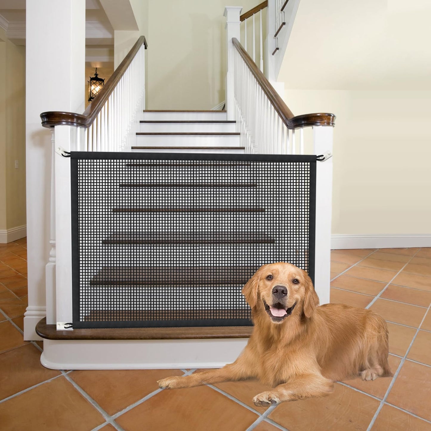 Cupount Dog Screen Mesh Gate for Stairs Pet Gates for The House: for Doorways Stairways Indoor 29 inches Tall, 38 inch Wide, Fits 32-35 inch Openings