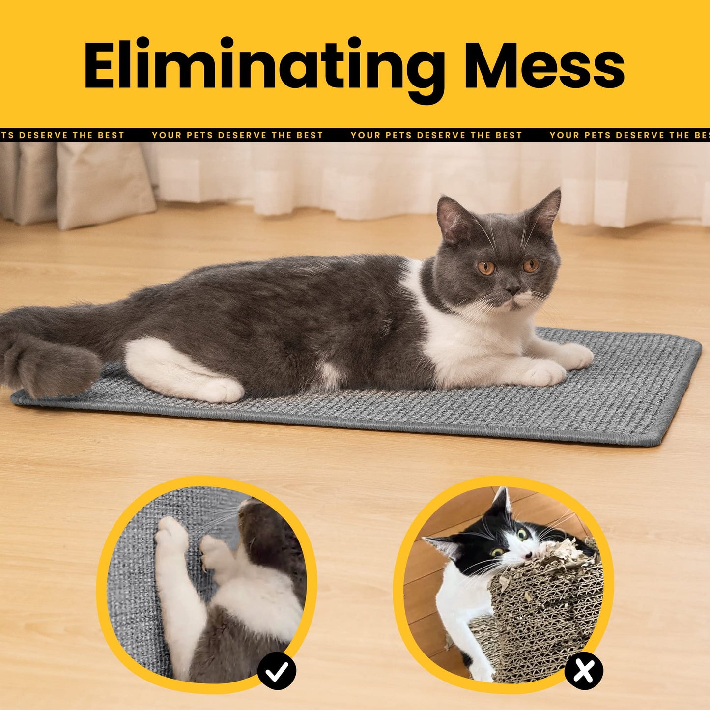 Conlun Cat Scratcher Mat,Natural Sisal Cat Scratch Pad,Horizontal Floor Cat Scratching Pads Rug for Indoor Cats Grinding Claws Nails,Cat Furniture Protector for Couch & Carpets & Sofas