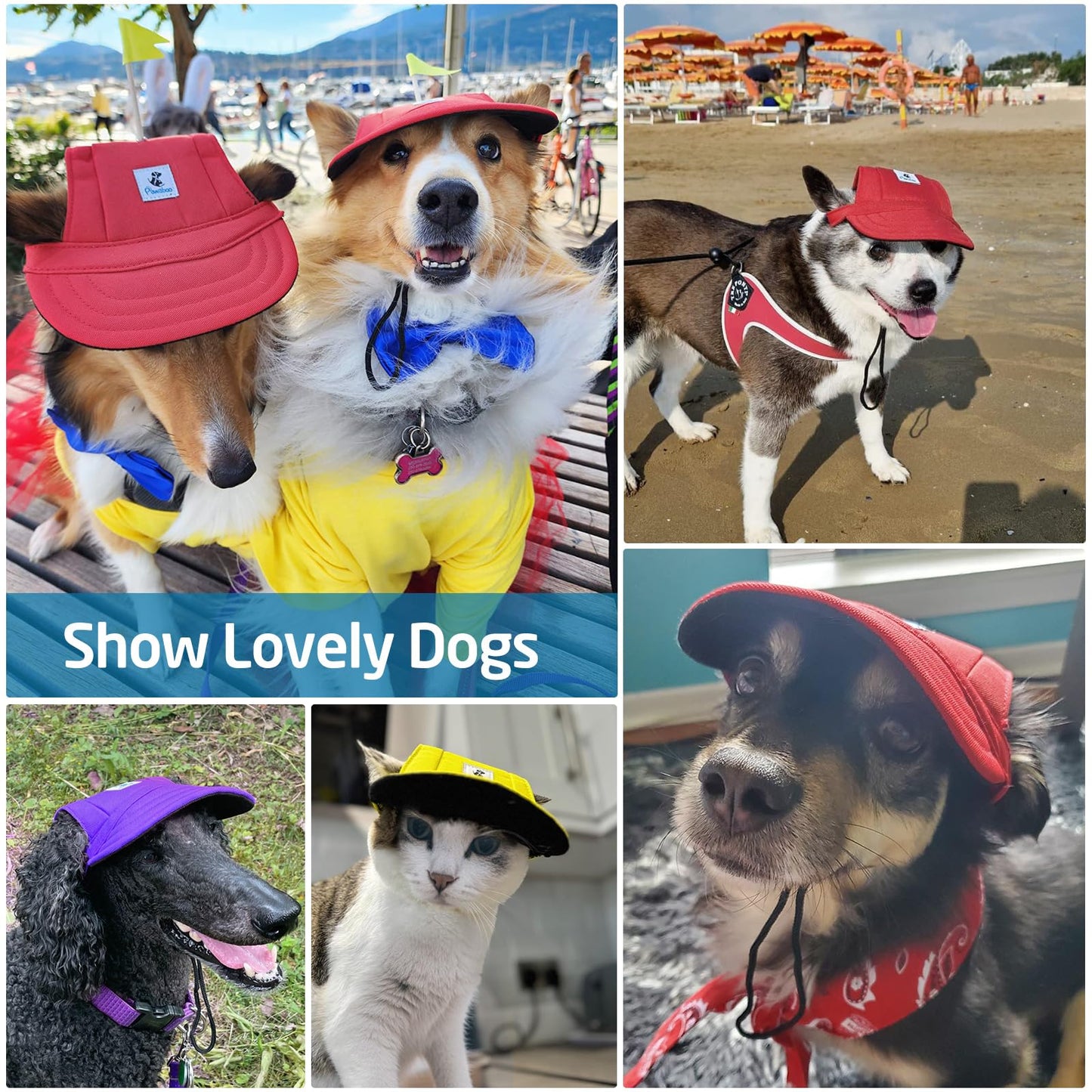Pawaboo Dog Baseball Cap, Outdoor Pet Sport Sun Protection Baseball Cap Hat, Adjustable Travel Sport Hat Visor Sunbonnet Outfit with Ear Holes for Small Dogs Puppy, XL, Purple