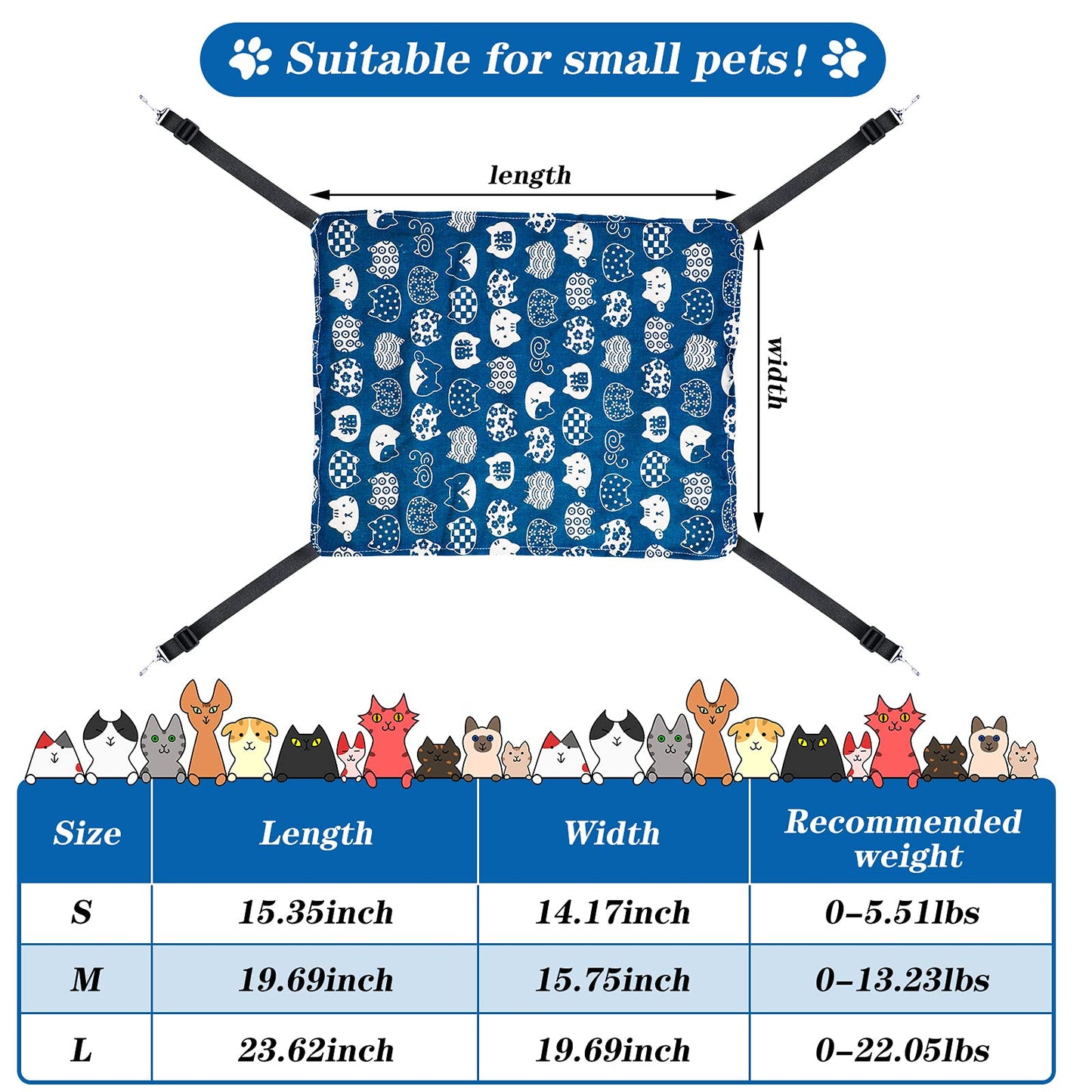 2 Pieces Reversible Cat Hanging Hammock Soft Breathable Pet Cage Hammock with Adjustable Straps and Metal Hooks Double-Sided Hanging Bed for Cats Small Dogs Rabbits, Medium