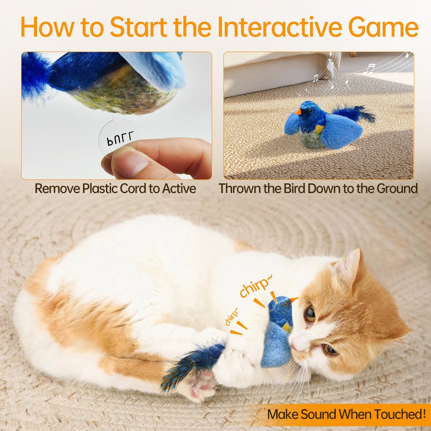 Wagcraze Chirping Bird, not Flapping Wings Door Hanging Cat Catnip Feather Toy - Interactive Cat Toys for Indoor Cats - Automatic Chirping Cat Toy for Cat Exercise & Kicker to Self Play (Blue New)