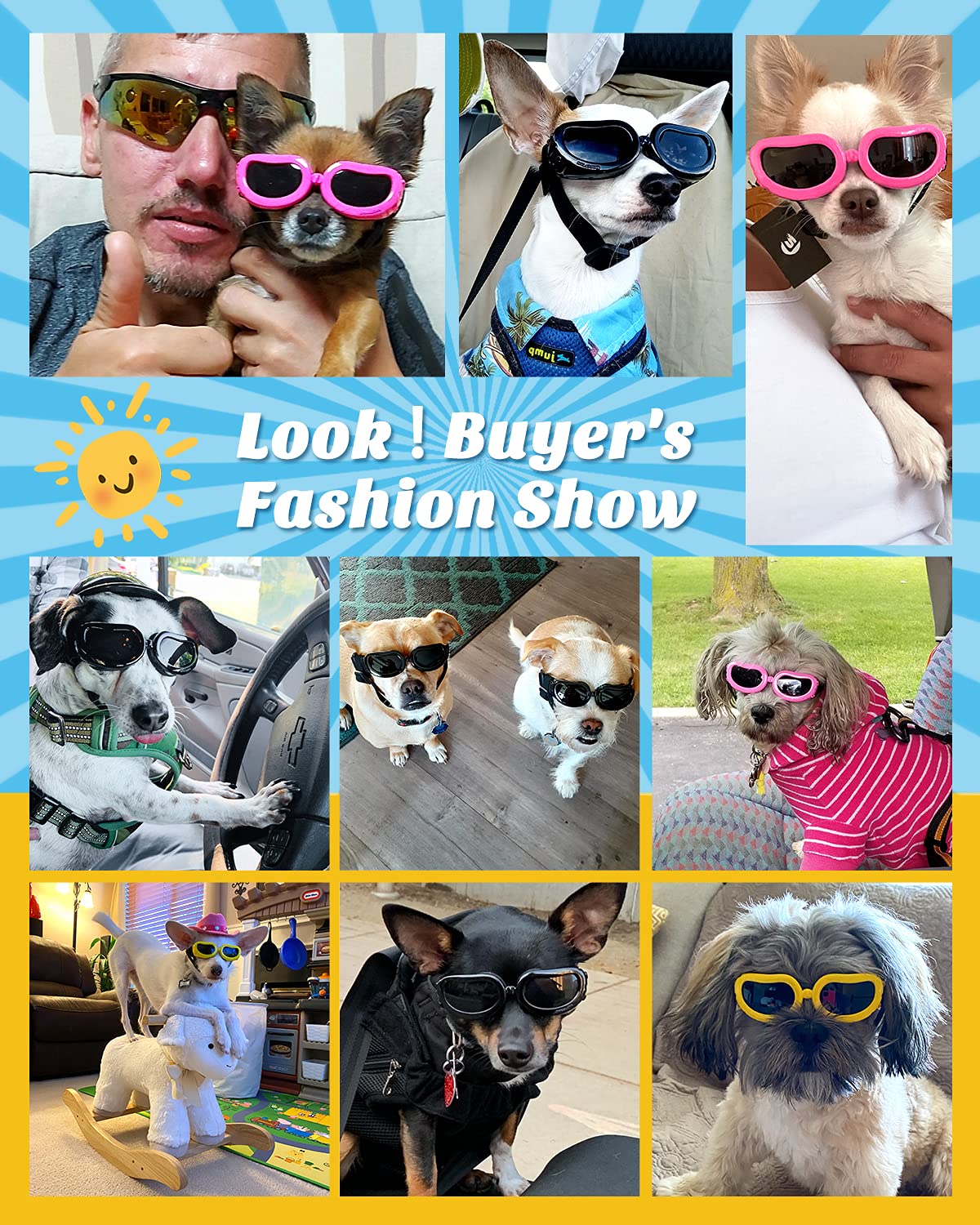 Lewondr Dog Sunglasses Small Breed Goggles UV Protection,Goggles for Small Dogs Eye Wear Protection with Adjustable Strap Windproof Anti-Fog Sunglasses for S-mall Doggy Doggie Glasses,Black