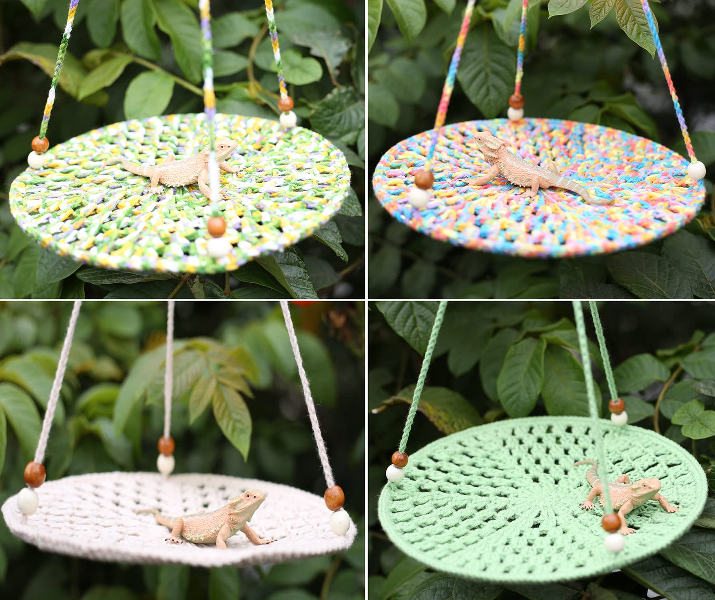 WEVONIGU Birds Hammock Bearded Dragon Rest Bed Habitats Supplies Climbing Terrarium for Lizard Leopard Gecko Parakeet Cockatiel Rats Hamster Squirrel Chameleon (Off-White)