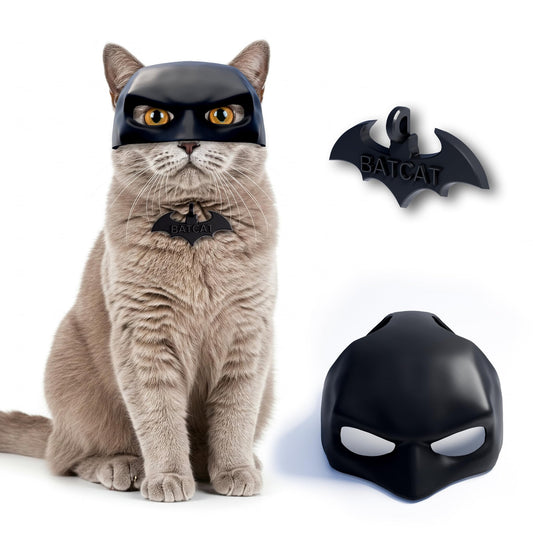 Black BatCat Cosplay Mask for Cats – Extra Thick Durable Pet Costume, Comfortable Halloween Apparel, Funny Superhero Hat, Catman Mask, Handmade Cat Outfit (Medium)