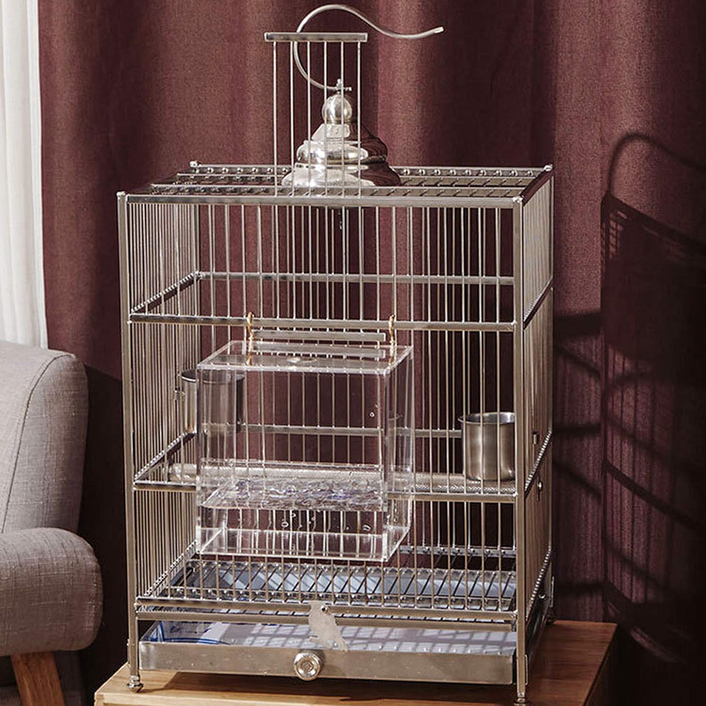 Saderoy Bird Bath Cage, No-Leakage Bird Bathtub with Hanging Hooks Cage Accessory for Small Bird Parrots Lovebirds Canary Portable Shower