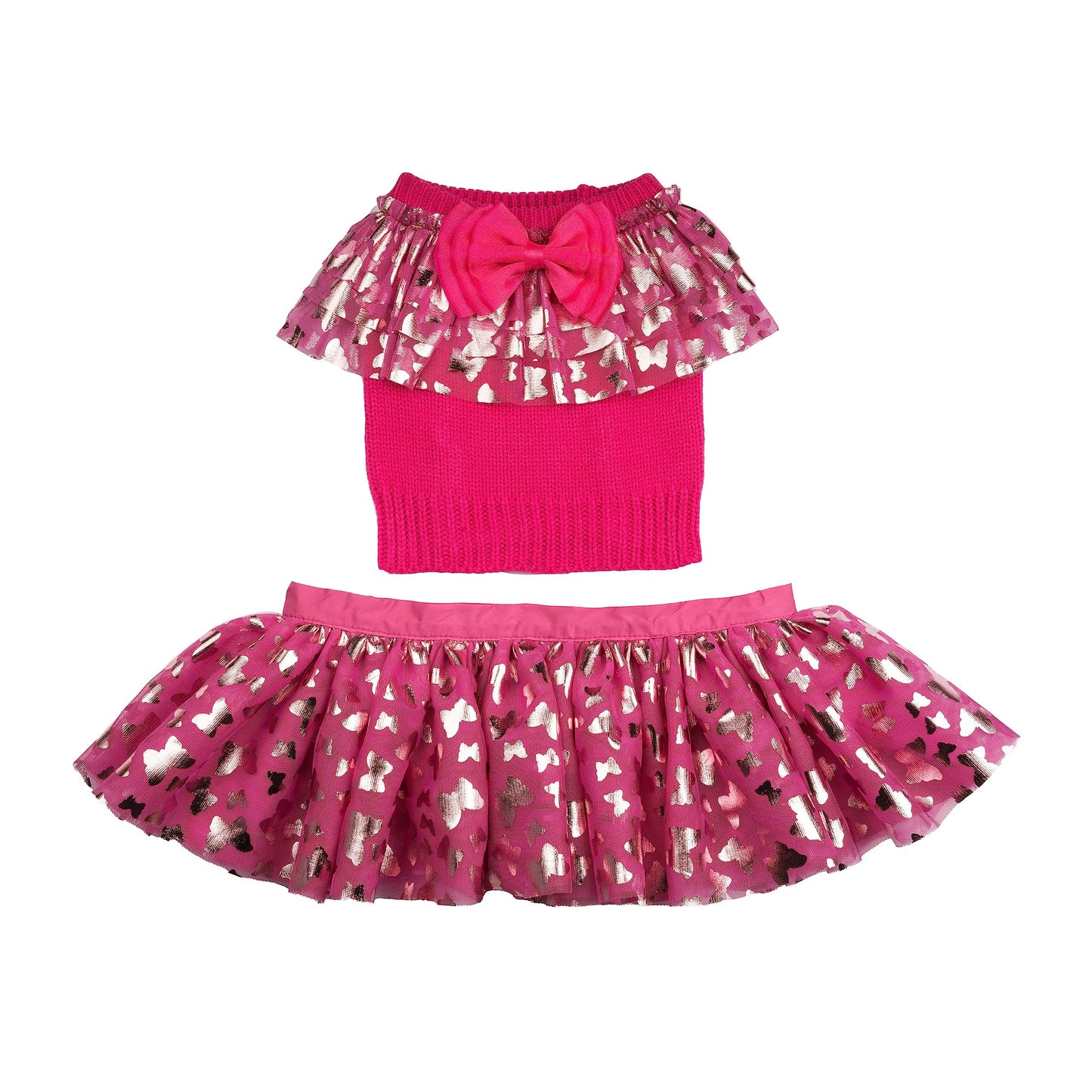 Doggy Parton Ruffle Sweater Skirt Set for Dogs - Small, Pink