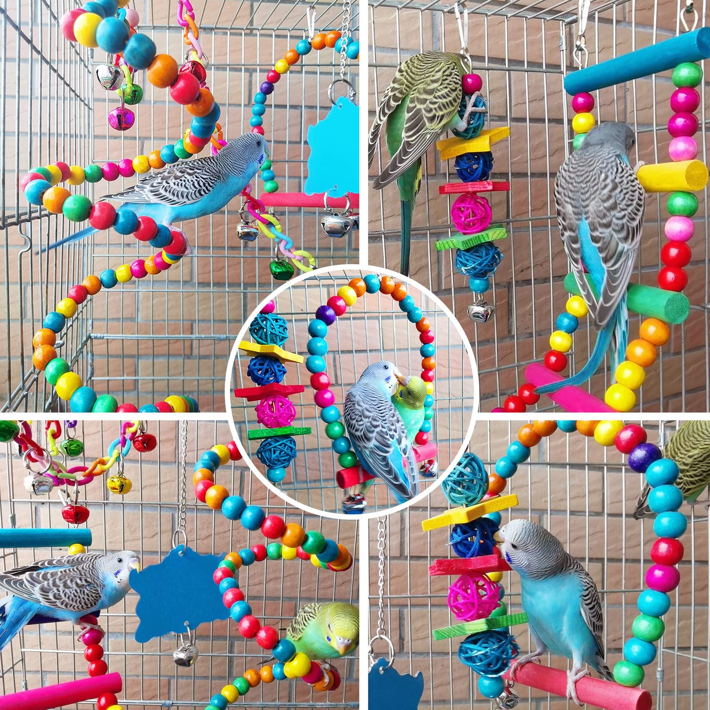 Bird Parakeet Cockatiel Toys, ESRISE Parrots Cage Hammock Swing Climbing Ladders Wooden Perch Chewing Toy for Budgerigar, Conures, Love Birds, Budgies